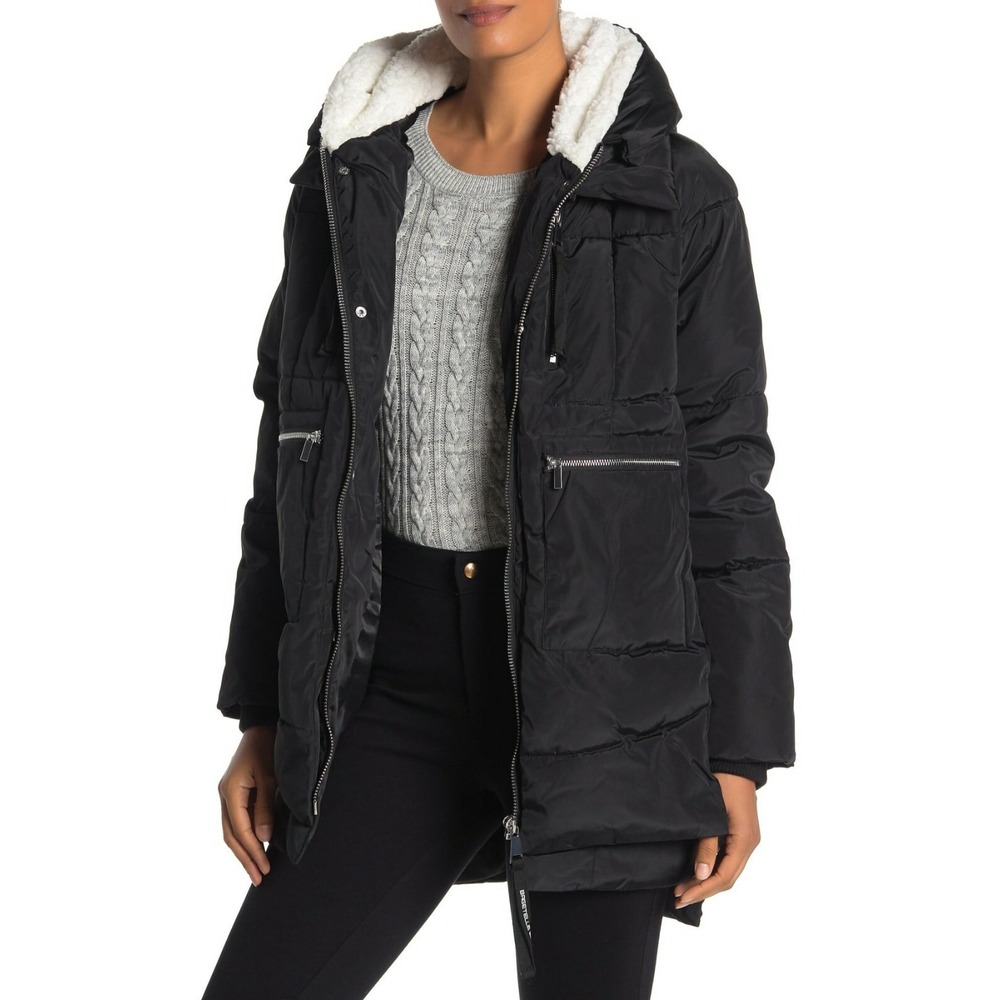 Bagatelle Sport Womens SMALL Black Utility Faux Shearling Lined Hood Puffer Coat